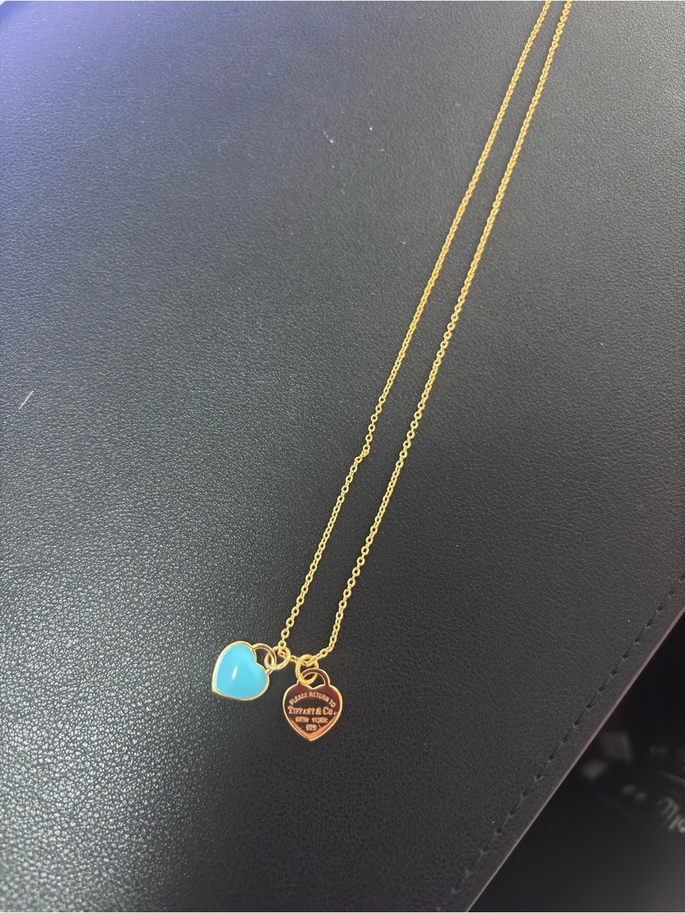 Tiffany & Co. Gold Chain Necklace with Blue Heart and Gold Tag(no box)
